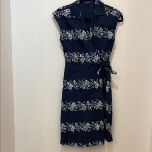 Tommy Hilfiger Blue Midi Dress Cap Sleeve Notched Collar